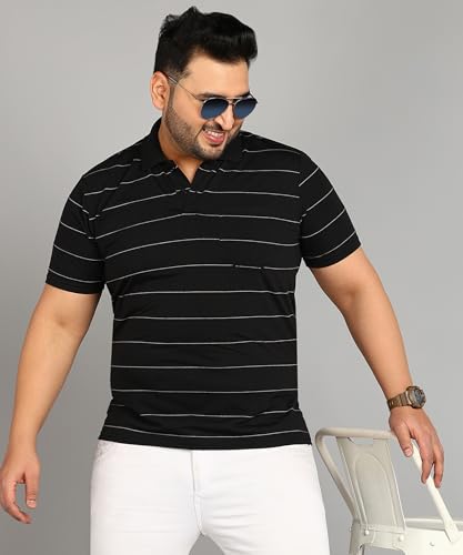 Image of INKKR Plus Size Men's Regular Fit Striped Polo Tshirt Combo
