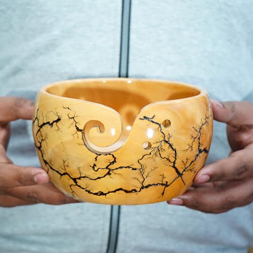 Image of Wooden Yarn Bowl for Knitting and Crocheting | Handmade Yarn Bowl | Large Yarn Bowl Yellow Wood Yarn Bowl Best Gift for Mom