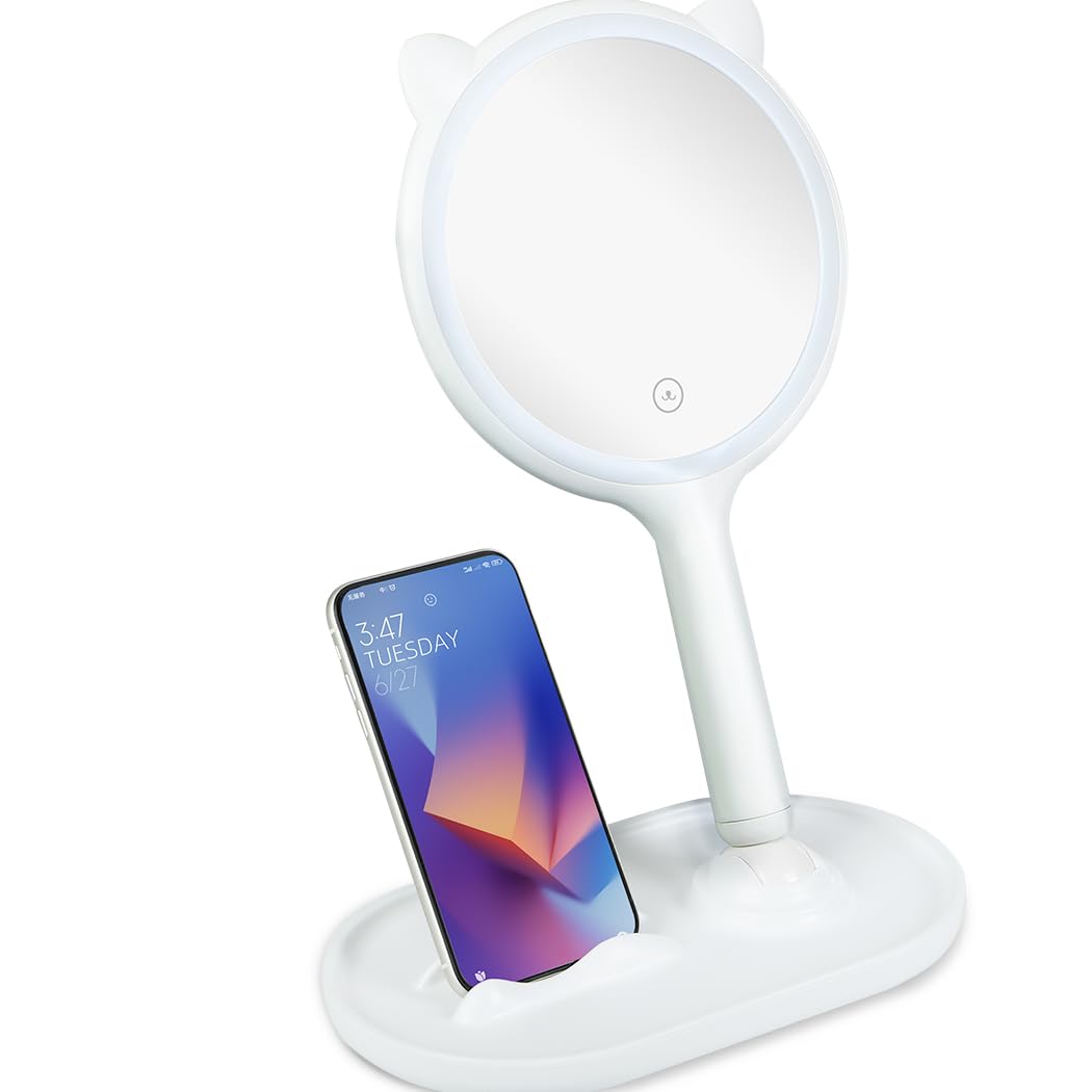 Tokokimo Makeup Mirror Touch Screen Makeup Mirror LED Brightness Adjustable Portable Removable Handheld Makeup Mirror USB Charging 3 Color Lighting Modes