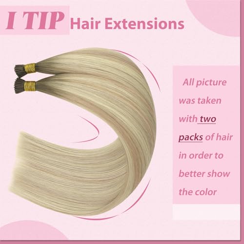 Image of YoungSee Itip Human Hair Extensions Blonde, I Tip Hair Extensions Human Hair, Ash Blonde Ombre Platinum Blonde, Hair Extensions I Tip, 20 Inch 50g 50 Strands, for Natural Appearance