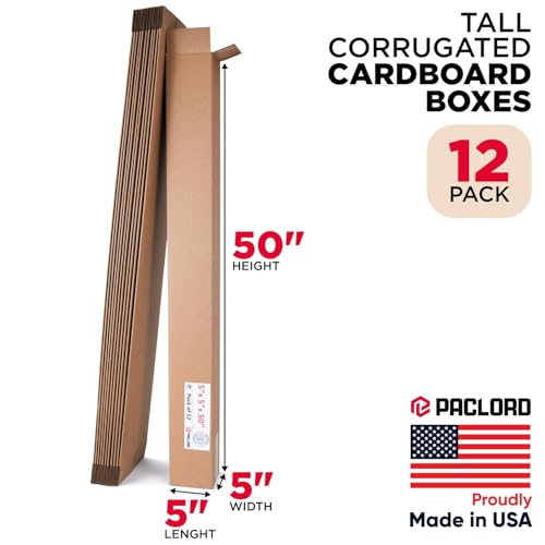 Image of Tall Cardboard Boxes 5 inchL x 5 inchW x 50 inchH (Pack of 12) - USA-Made Packing Boxes for Moving, Shipping, or Storage - USPS, UPS, FedEx Approved - Professional Packing Supplies for Moving | USA-Made Packing Boxes for Moving, Shipping, or Storage - USPS, UPS, FedEx Approved - Professional Packing Supplies