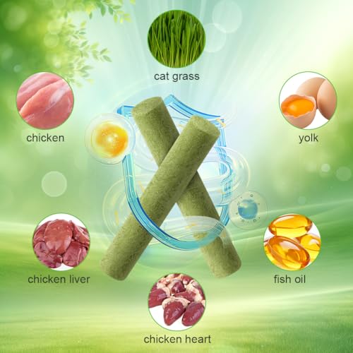 OSDUE 6 Stück Katzengras Snack, Cat Grass Teething Stick, Katzengras Sticks Gefriergetrocknet Snacks für Katzen, Katzenminze, Beißstab aus katzengras, für die Zahnpflege und Haarknäuel Entfernen