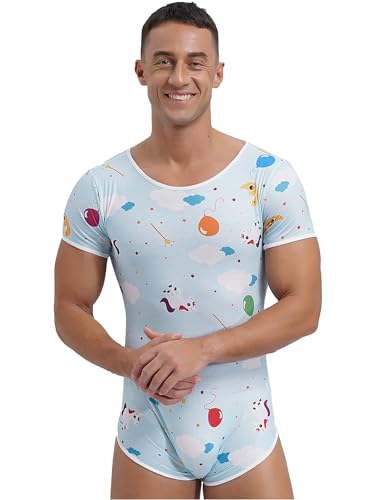 FEESHOW Men's Short Sleeve Bodysuit Leotard Tops Button Crotch Underwear Sexy Romper Pajamas Nightwear3