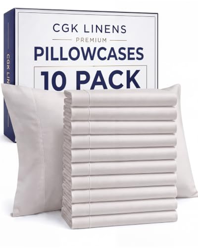 King Pillow Cases - 10 Pack Soft Pillowcase Covers - 20" x 40" (Light Grey)