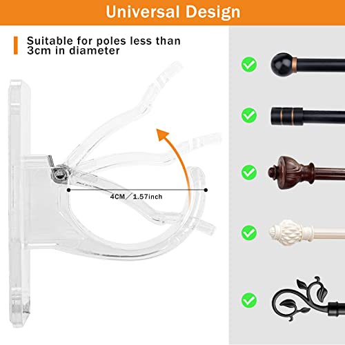 4Pcs Transparent Curtain Pole Bracke，No Drill Curtain Rod Brackets Self Adhesive Curtain Rod Hooks Curtain Hangers For Poles Less Than 40Mm In Diameter Pole With Screws (Curtain Rod Not Included) #TOP4