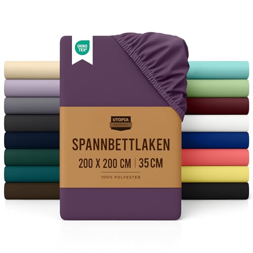 Utopia Bedding - Spannbettlaken 200x200cm - Lila - Oeko-Tex Zertifiziertes Gebürstete Polyester-Mikrofaser Spannbetttuch - 35 cm Tiefe Tasche
