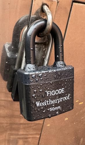 Image of FIGODE Outdoor Waterproof Padlocks, Covered Heavy Duty Laminated Steel Locks, Large Sturdy Locks, 2.2 in. Wide, 8 Locks Same Key, Long Padlocks