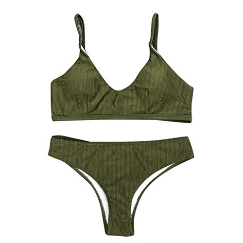 Preisvergleich Produktbild QingJiu 2020 Damenmode Push-Up Bikini Gepolsterter BH Badebekleidung Einfarbig Zweiteiliger Badeanzug Beachwear Set