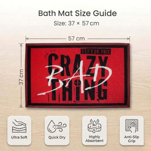 Image of Athom Living Premium Anti Slip Printed Kids Bathmat, Durable Nylon Fabric, Soft Texture, Easy to Clean, Stylish Home Decor Mat for Doorway & Kids Room, 37x57 cm, Multicolor (Maverl- Crazy Bad Things)