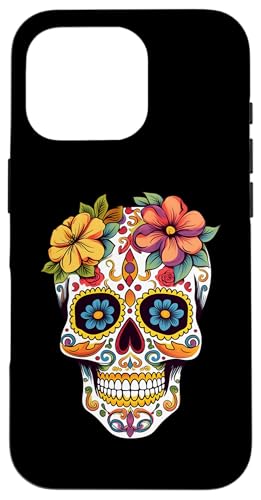 Cráneo de azúcar Dia De Los Muertos Halloween Flores Divertidas Carcasa para iPhone 16 Pro