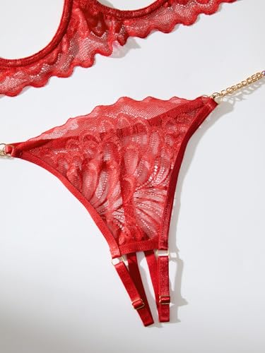 Image of Lilosy Sexy Underwire Floral Lace Sheer Lingerie Set for Women See Through Bra and Panty 2 Piece