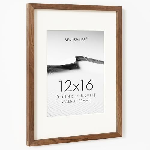 Image of 12x16 Picture Frame, USA-Sourced Natural Walnut Wood Photo Collage Frame with HD Tempered Glass, Modern Simple 12 x 16 Wooden Frame Matted to 8.5x11, Vertical & Horizontal Wall Hanging Display