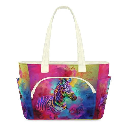 Sac à bandoulière pour voyage et travail - Grand sac fourre-tout zèbre coloré léger