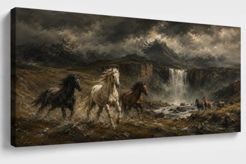 JILLICK Running Horses Framed Wall Art Mountain Waterfall Scene