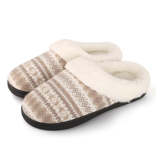 MIEHUIAI Zapatillas de Estar por Casa Mujer Invierno Pantuflas Peluche Cálido Espuma de Memoria Confort Pantuflas Antideslizante Interior Exterior(36/37 EU,Marrón)