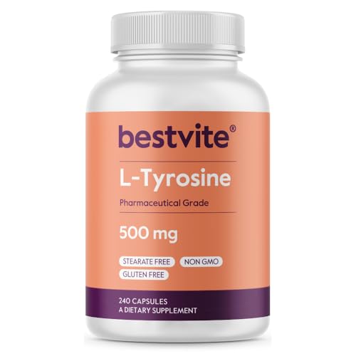 BESTVITE L-Tyrosine 500mg (240 Capsules) - No Stearates - Non GMO - Gluten Free