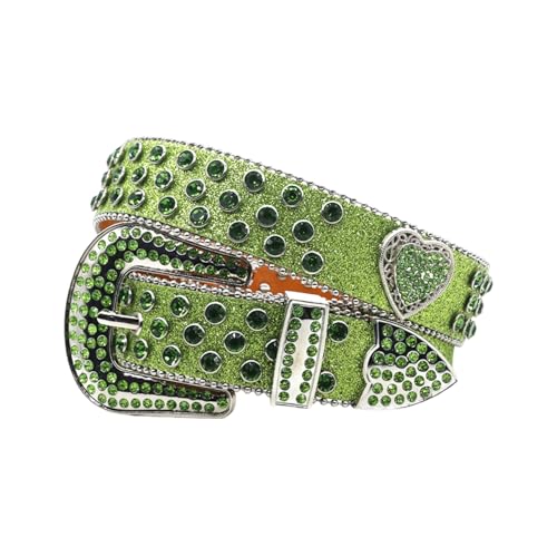 Ceinture cloutée pour jeans et pantalons mode avec strass vert et boucle paillettes tendance