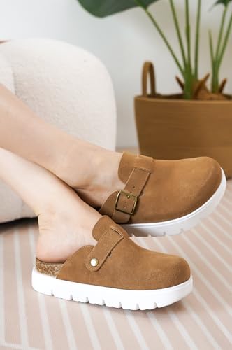 Project Cloud Genuine Leather Platform Clogs for Women Footwear - Memory Foam Arch Support Cork Footbed Casual Shoes & Mules for Women 2025 (Benton Chunky)