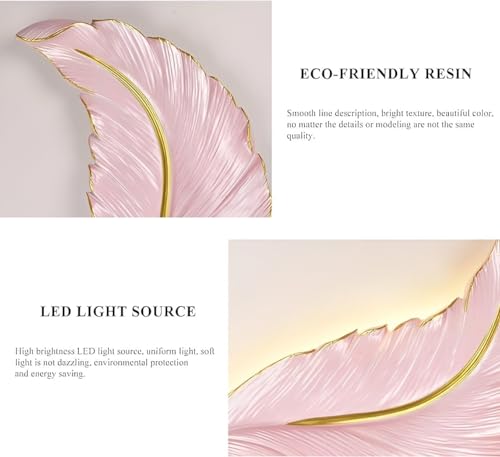 Image of Modern Pink Decorative 3-Color LED Warm White, Natural White & Cool White LED Feather Design Wall Lamp Sconce for Living Room, Bedroom, Hallway, Hotel, Staircase, Drawing Room,Reception