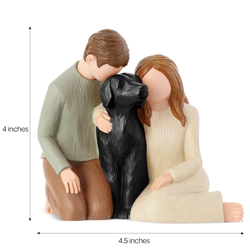 Couple with Black Dog Figurines Ornaments, We are A Family Memorials Statues Gifts for Black Dog Lovers
