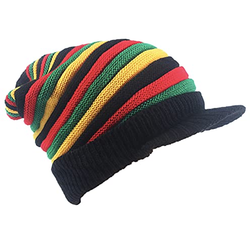 ZffXH 1/2 Pcs Gorro de Punto de Lana Reggae Jamaicano Jamaican Cap Colorido Slinky Visor Gorra Rasta Beanie Hat Slouchy Baggy Hippie Cap Hombre