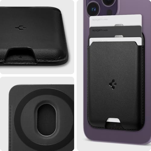 Image of Spigen Valentinus (Magfit) Magnetic Card Holder up to 3 Cards, Faux Leather MagSafe & Pixelsnap Wallet Compatible with iPhone 17 /16 /15 /14 /13 /12 Models, Pixel 10 Series - Black