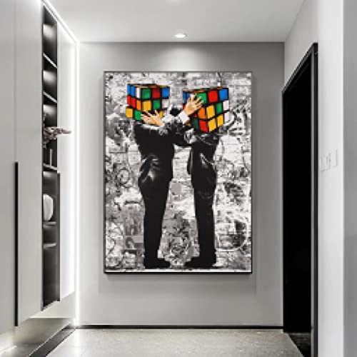 Peinture Art Toile Mr Brainwash Affiche Graffiti Rubik Décoration Murale Maison 40x60cm