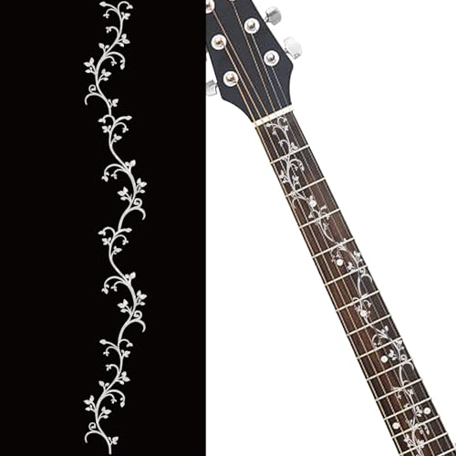 PLIGREAT 2 Pcs Guitar Neck Fretboard Sticker Guitar Fretboard Markers Removable Silver Vines Decal...