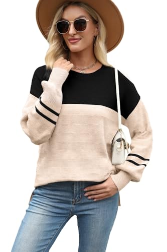 Image of Womens Sweater Striped Fall Fashion Tops Long Sleeve Crew Neck Pull Over Knit Clothes