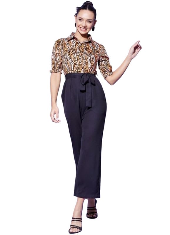 Tomar CreationWomen's Polyester Animal Print Half Sleeve Jumpsuit (Orange - Black, L)-PID61815-picture-31