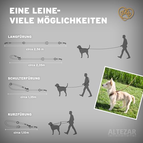 ALTEZAR Handgemachte Hundeleine Leder – Handgefertigt für kleine Hunde Robuste Fettlederleine mit bunten Stickereien Verstellbare Lederleine für Hund – dünne Leder-Leine Blau für kleine Hunde