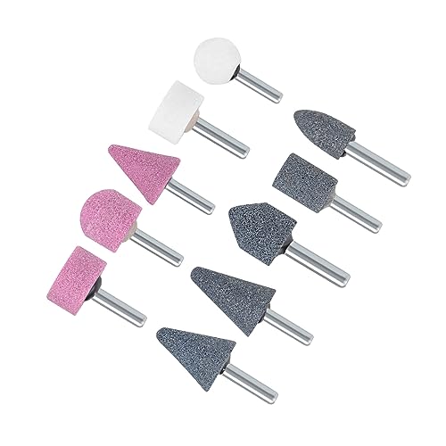 CoCud Schleifstein Spitzen Set 6mm Schaft Nickel Plattiert Kohlenstoff Stahl Schleif Rad Polier Kopf Bit - (Anwendung: für Rotations Werkzeuge) 10Stk