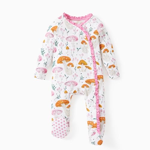 Image of DreamCozy Newborn Baby Clothes with Viscose from Bamboo, Ruffle Button Footie Outfit Long Sleeves Jumpsuit for Boy and Girl