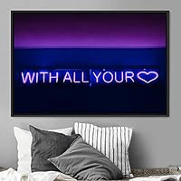 Framed Canvas Wall Art Illuminated Words 3D Industrial Inspirational Multicolor Neon Pop Art Quotes Typography Urban - 16x24 inches