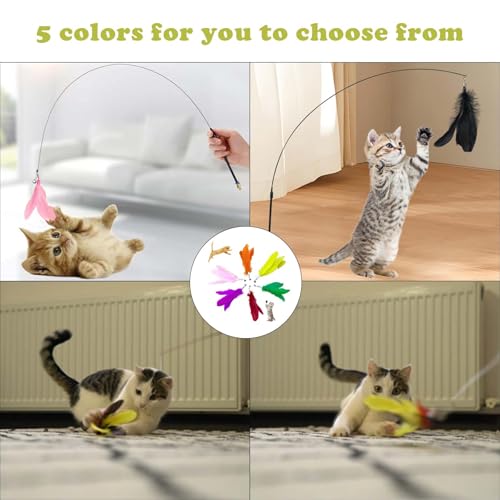 Image of 6PCS Cat Toys, 6-Color Cat Feather Toppers with Bells Replaceable Flying Bird Toy Attachments for Kittens & Persian Cats Safe Cat Toys Accessories (No Wand Included)