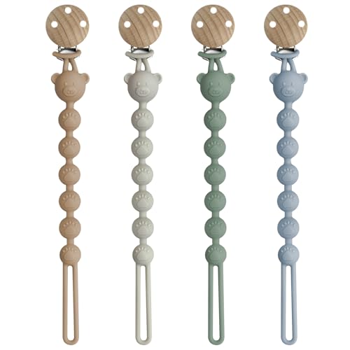 CNMTCCO Schnullerkette, 4PCS Silikon Schnullerkette, mit Anti-Verlust-Clip, sicher & tropffrei, weich & langlebig, BPA-frei, für Cup Catcher Baby, Flaschen, Beißring, Hochstühle