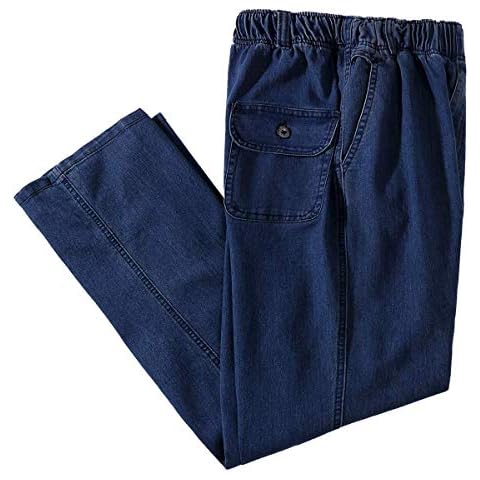 IDEALSANXUN Men’s Elastic Waist Loose Fit Denim Pants Casual Solid Jeans Trouser (40W x 30L, Dark Blue) Cover