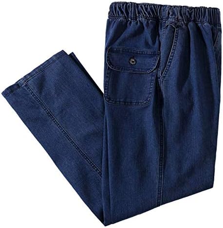 IDEALSANXUN Men’s Elastic Waist Loose Fit Denim Pants Casual Solid Jeans Trouser (38W x 30L, Dark Blue)