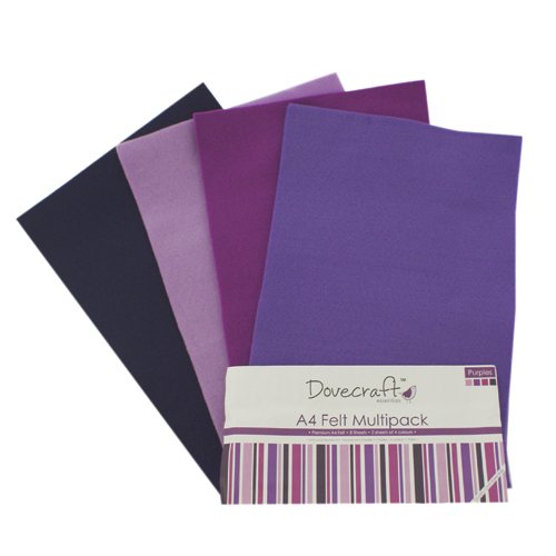 Dovecraft A4 Art + Craft Coloured Felt 8 Sheet Shade Multipack - Purples