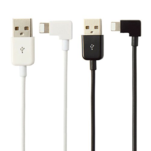 2 Pack 90 Degree Charger Data Sync USB Charging Cable for iPhone 3.3ft (1 Black + 1 White)