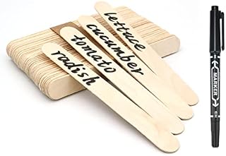 KINGLAKE 100Pcs Wooden Plant Labels with Pen, 15x1.6cm Wooden Garden Markers Tags Jumbo Natural Wood Sticks for Herb Seed Vegetable Flowers