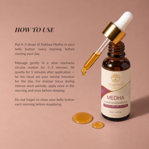 Image of Nabhya Medha - Mind Balance | Focus, Memory & Cognitive Clarity Nabhi Oil, For Mental Wellness & Concentration Support, with Ayurvedic Herbal Oils | 30 ml
