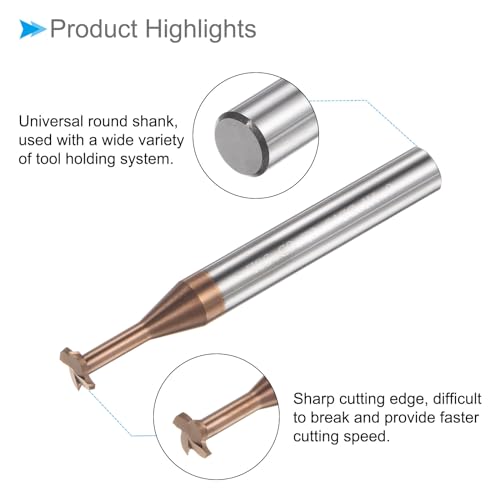 Image of T Slot End Mill, 4 Flutes 0.24 inch Dia 0.04 inch Cutting Depth, Solid Carbide Titanium Coated CNC Straight Milling Cutter - (Applications: for Steel and Copper Milling)