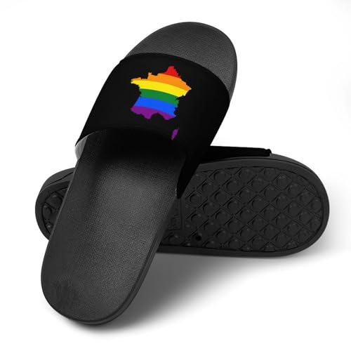 LGBT Flag Map of France Non Slip Slides Sandals for Women Men Quick Drying Shower Shoes for Bathroom Pool Beach4