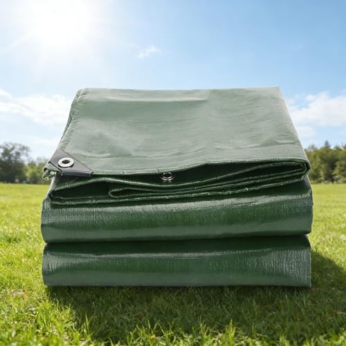 Lona Impermeable 4.4 x 4.5 m Resistente a Los Rayos UV Desgarros Lona Remolque con Ojales Duradera Multiusos para Exteriores Leña, Jardín, Cenador, Camping, Verde