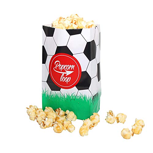 Popcornloop Popcorntüten Fussball 50 Stück klein Popcorn Tüten Deko Geburtstag Party Kinder Papiertüten Set Fußball Geschenktüten Jungs Party