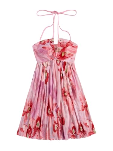 Image of SOLY HUX Women's Tie Dye Cami Dress Halter Backless Sleeveless A Line Short Summer Dresses Sundress