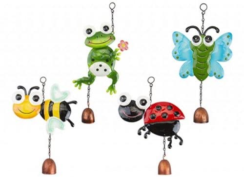 4 X Novelty Happy Animal Garden Hanging Windchimes Butterfly Ladybird Frog Bee