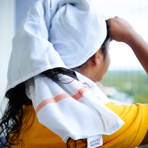 ANGEL Home Luxury Cotton Kerala Thorthu/Bath Towel (Medium; White) - Set Of 2. Premium Bath Towels For Daily Comfort - 10 Tc