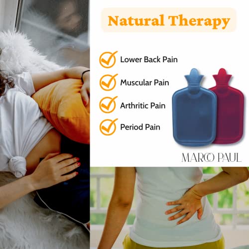 Marco Paul Blue Hot Water Bottle 3 Pack 1.8 Litre Large Hot Water Bag Muscle Pain Relief Hot Water Bottles For Adults Ribbed Rubber Neck Warmer Foot Warmer Hand Warmer Heating Pad - Image 6